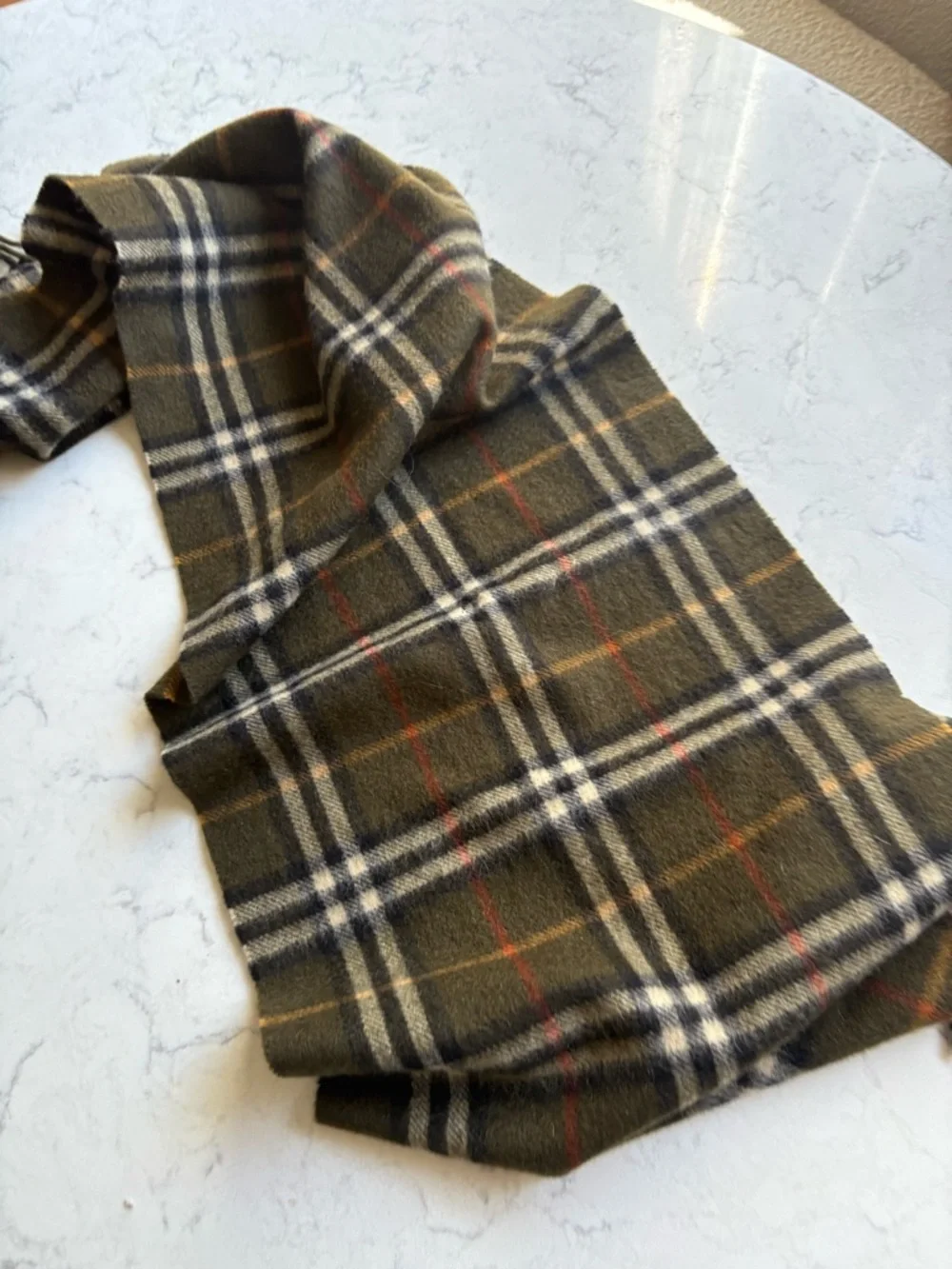 Vintage Burberry's Green Nova Check Cashmere Scarf Authentic